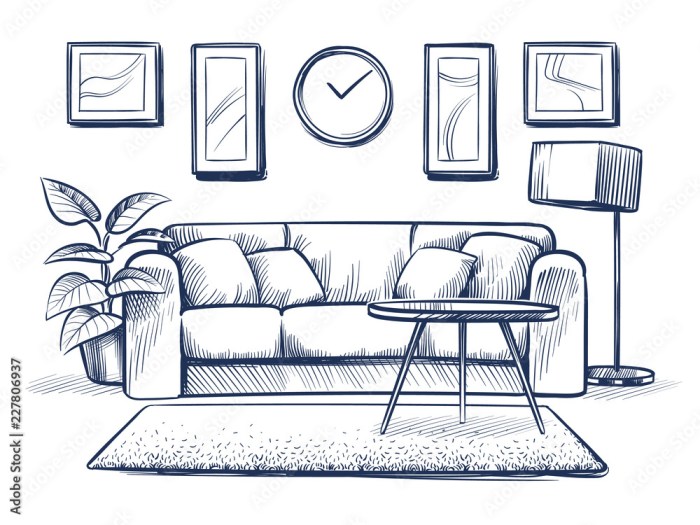 Drawing of a living room easy