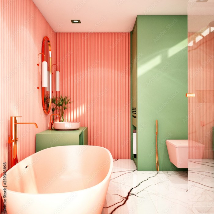 Coral color bathroom decor