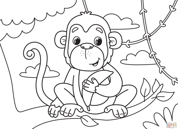 Coloring pages of animated monkeys with bananas