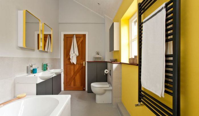 Bathroom grey yellow bathrooms ideas decor gray white like redo choose board