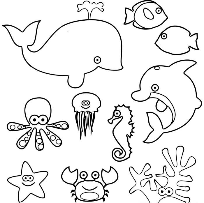 Ocean animals coloring sheet