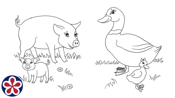 Farm animals with their babies coloring sheets