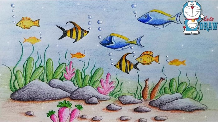 Drawing ocean ecosystem marine under draw scenery cartoon bottom drawings step paintingvalley