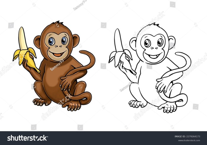 Coloring pages of animated monkeys with bananas