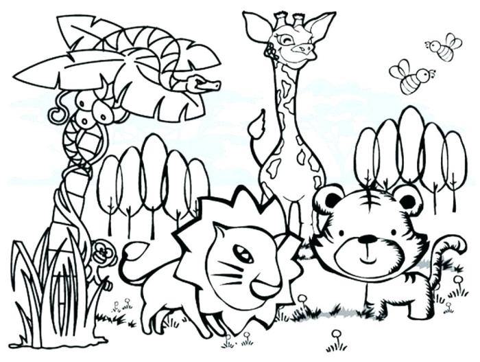 Coloring pages for animals in forest